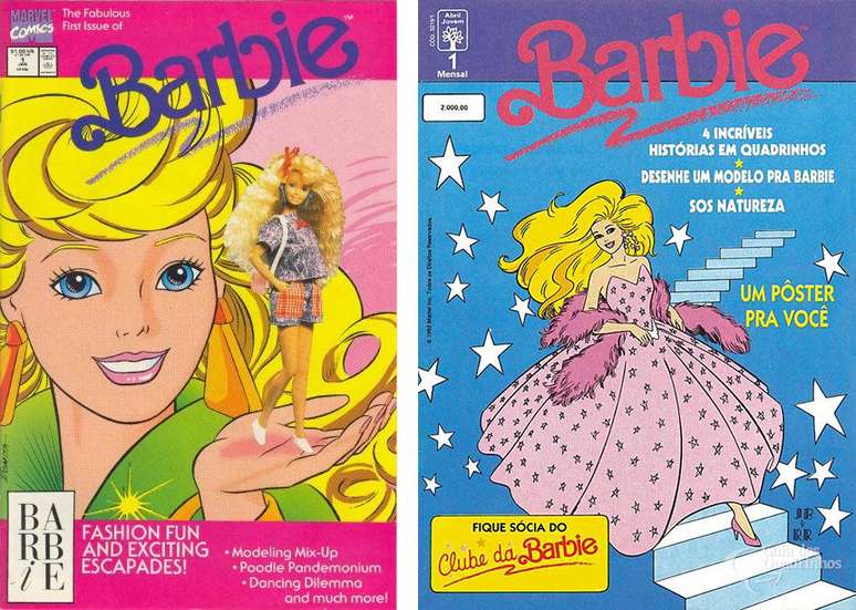 Primeira edição de Barbie publicada pela Marvel (1991) e ao lado a primeira edição da Editora Abril no Brasil (1992).