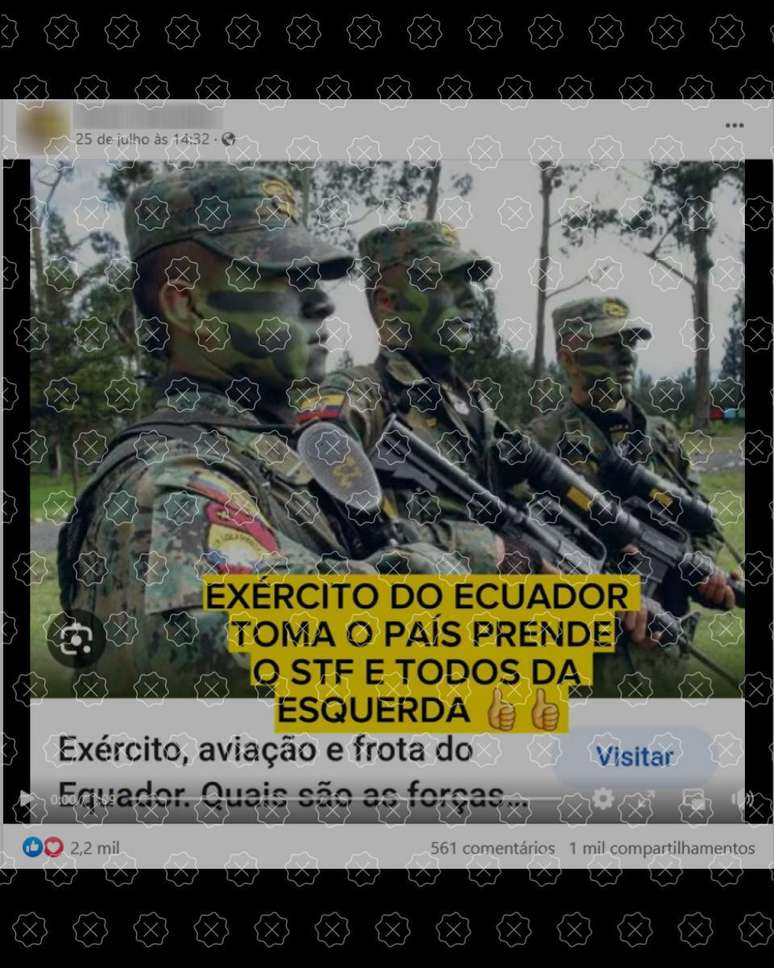 Vídeo mostra imagens de militares e legenda que afirma que Exército do país tomou o poder e prendeu membros da esquerda e da Suprema Corte