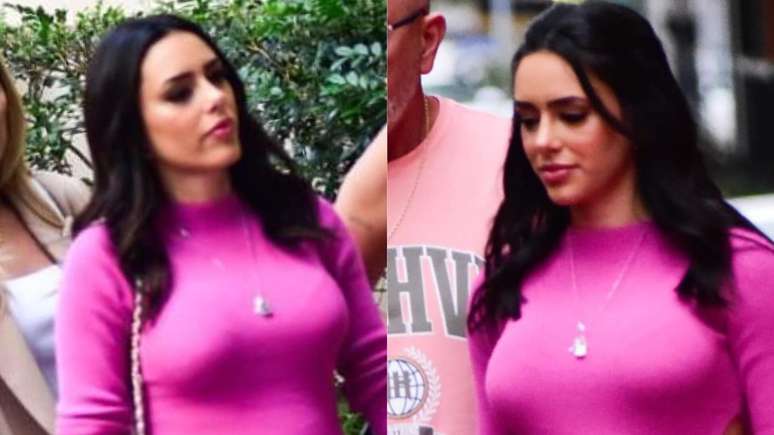 Grávida de Neymar, Bruna Biancardi exibe barrigão em vestido rosa justíssimo.