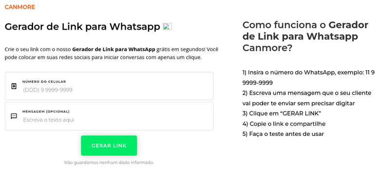 O Canmore é mais uma ferramenta online para gerar links do WhatsApp