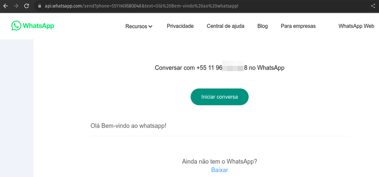 É possível gerar um link pelo próprio site do WhatsApp.