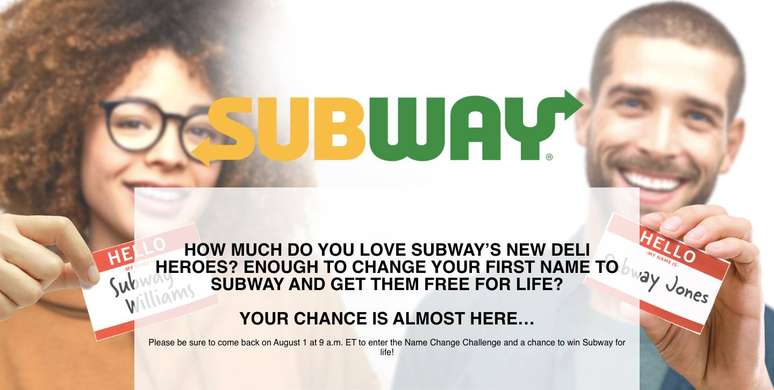Subway fará sorteio entre clientes que toparem mudar de nome nos EUA