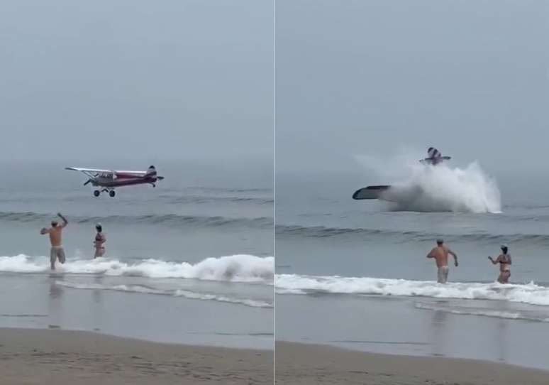 Avião cai em praia nos EUA