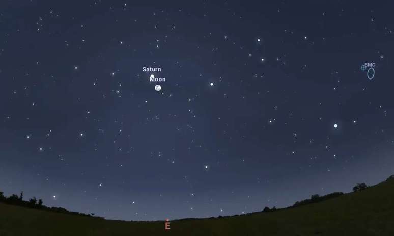 Posição da superlua do dia 30 de agosto às 20h55 (Imagem: Stellarium/Captura de tela)