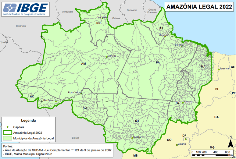 Mapa da Amaz&ocirc;nia Legal.