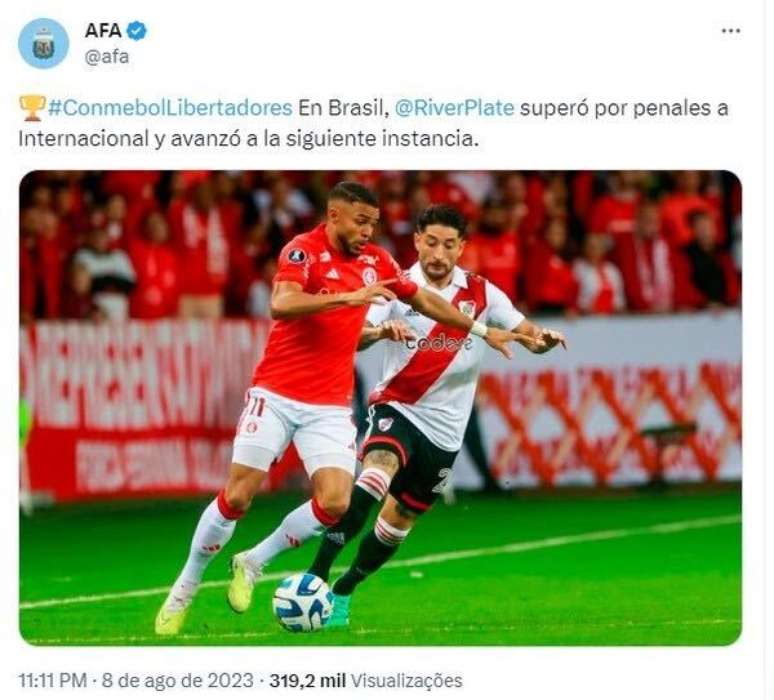 AFA postou eliminação colorada mas precisou apagar o post equivocado