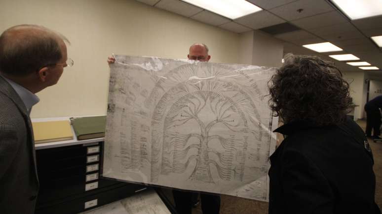 Leland Moon mostra &aacute;rvore geneal&oacute;gica antiga preservada pelo FamilySearch