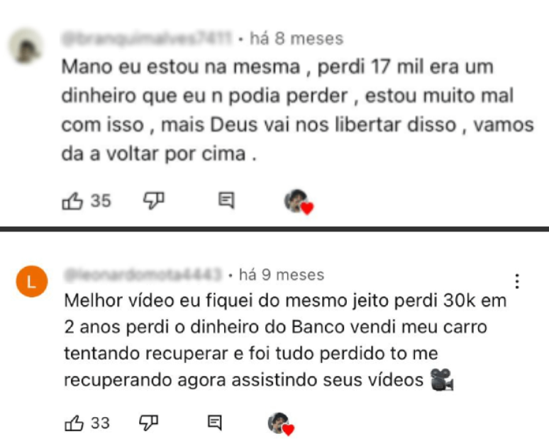Dezenas de coment&aacute;rios nos v&iacute;deos do canal de Adriano no YouTube, 'Apostador Falido', trazem relatos semelhantes com o v&iacute;cio em apostas