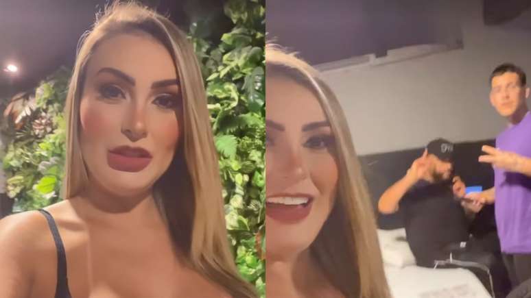 Andressa Urach é filmada pelo filho Arthur em quarto de motel. Reprodução/Instagram