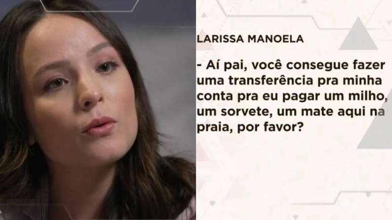 Larissa Manoela pedia dinheiro ao pai para comprar milho e sorvete. Reprodução/ Globo