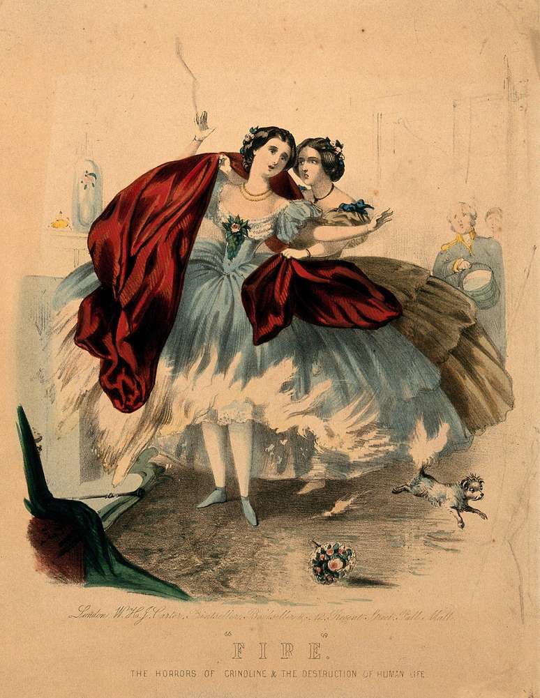 Ilustração de 1860 mostra mulheres em crinolinas