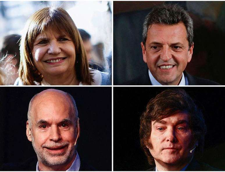 Em sentido horário: Patricia Bullrich, Sergio Massa, Horacio Rodríguez Larreta e Javier Milei