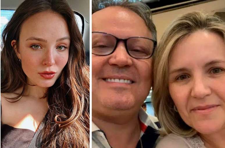 Larissa Manoela à esquerda; seus pais, Gilberto Elias e Silvana Taques à direita