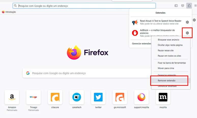 Remova o AdBlock no Firefox (Imagem: Captura de tela/André Magalhães/Canaltech)