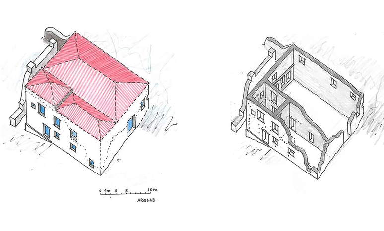 Reconstrução arquitetônica do engenho de São Tomé, mostrando como teria sido a construção à época de seu uso (Imagem: Luís Branco, M. Dores Cruz et al./Antiquity)