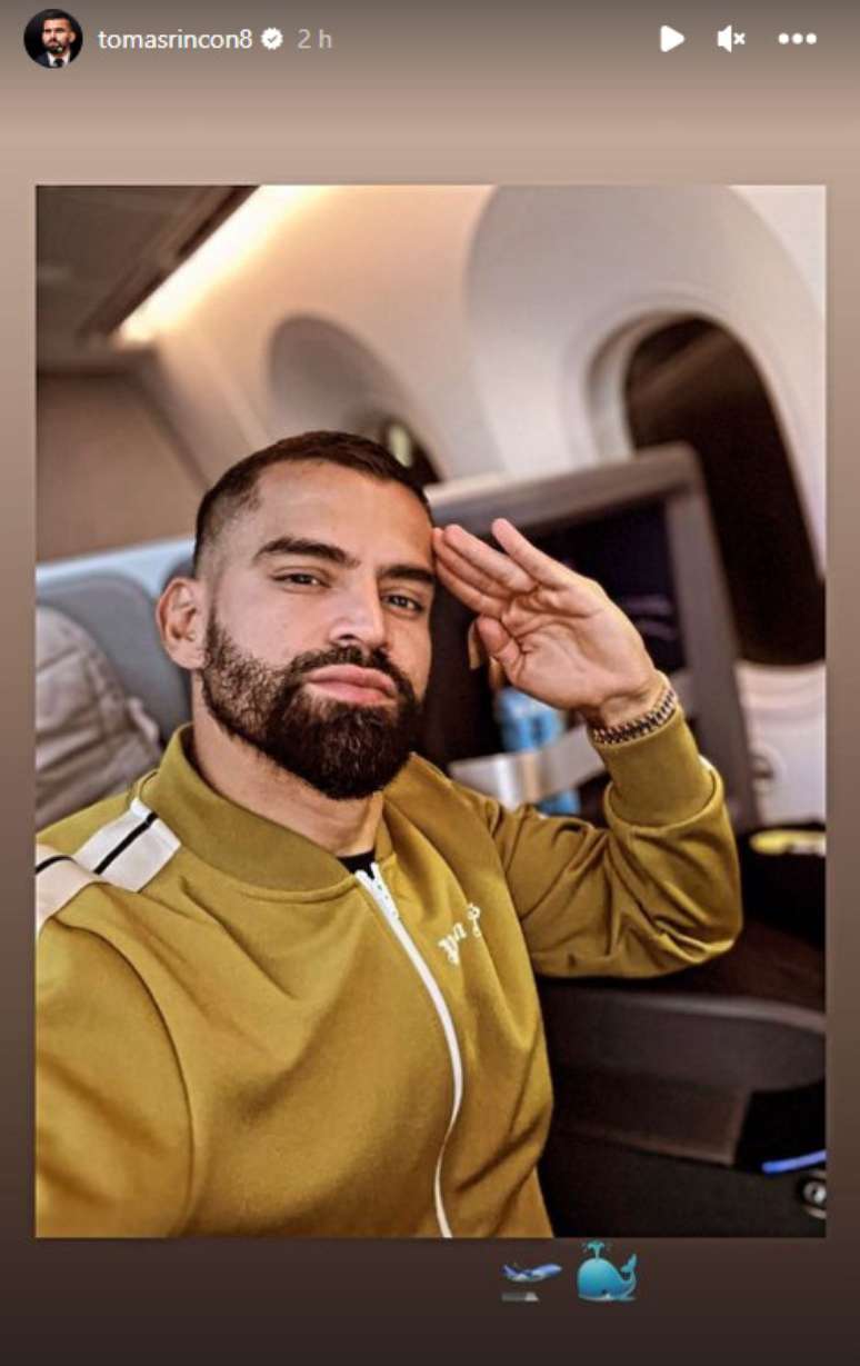 Tomas Ricon Novo reforço do Santos, Tomás Rincón posta foto viajando para o Brasil