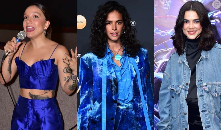 Besouro Azul: Famosos aderem a looks azuis na première do filme.