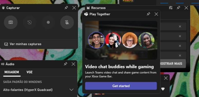 O Xbox Game Bar agora conta com um widget próprio do Microsoft Teams(Imagem: Igor Almenara/Canaltech)