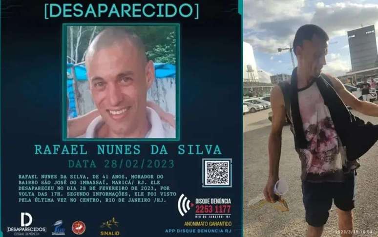 Cartaz de desaparecido e a última foto de Rafael, feita no dia 15 de março