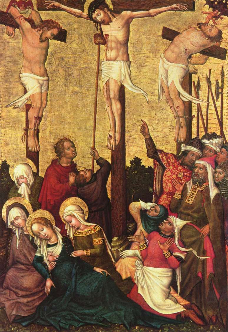 A crucifica&ccedil;&atilde;o, em pintura de Hans Von T&uuml;bingen, s&eacute;culo 15