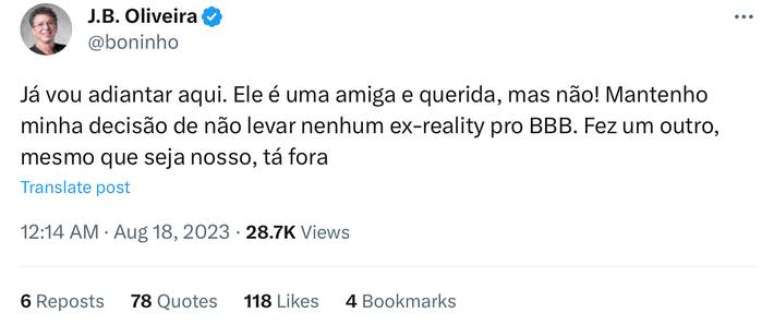 Boninho nega pedido de público para levar Carol Nakamura para o ‘BBB’