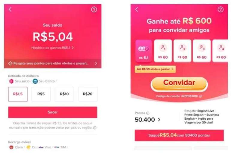 TikTok has promos for earning money by watching videos (Image: Screenshot/Canaltech) TikTok has promos for earning money by watching videos (Image: Screenshot/Canaltech)