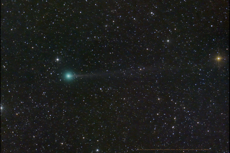 Cometa C/2023 P1 Nishimura com coma esverdeado e fina cauda (Imagem: Reprodução/Dan Bartlett)