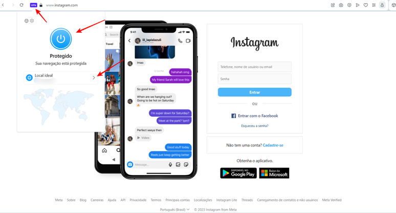 O Opera oferece VPN de forma nativa para você acessar o instagram em qualquer rede (Imagem: Captura de tela/Fabrício Calixto/Canaltech)