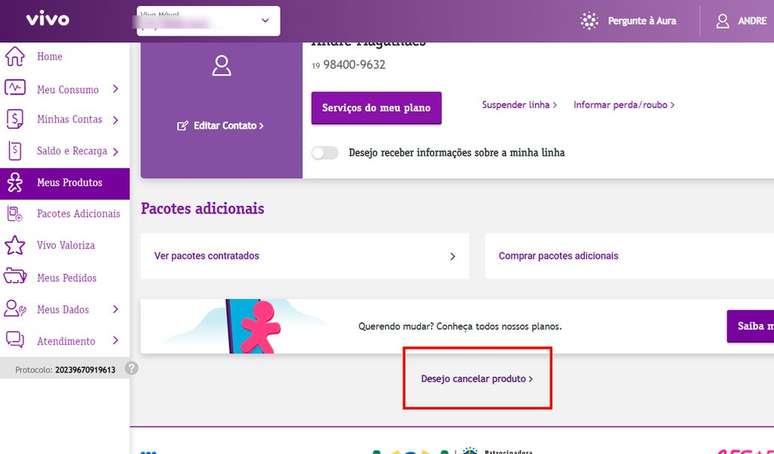 The option to cancel the mobile line is not highlighted on the website (Image: Screenshot/André Magalhães/Canaltech)