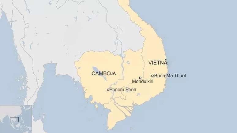 Mapa mostra Camboja e Vietn&atilde;