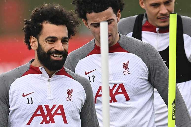 Mohamed Salah durante treinamento do Liverpool –