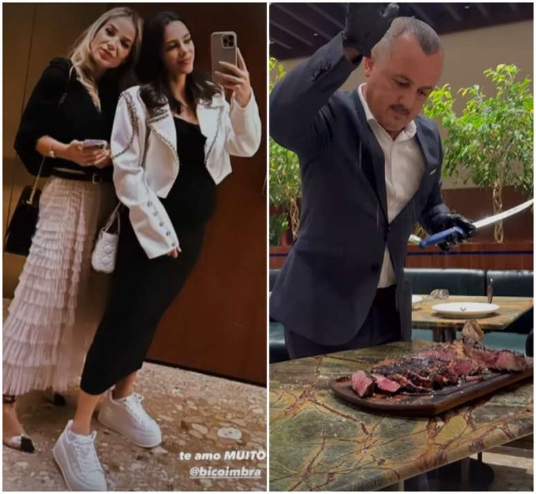 Bianca Coimbra e Bruna Biancardi provam carne folheada a ouro na Arábia Saudita