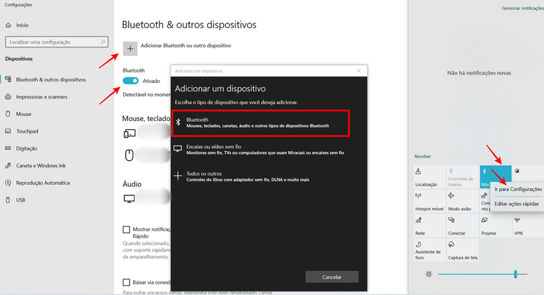 No Windows, é possível parear um fone Bluetooth se a máquina tiver compatibilidade com o tipo de conexão (Imagem: Captura de tela/Fabrício Calixto/Canaltech)