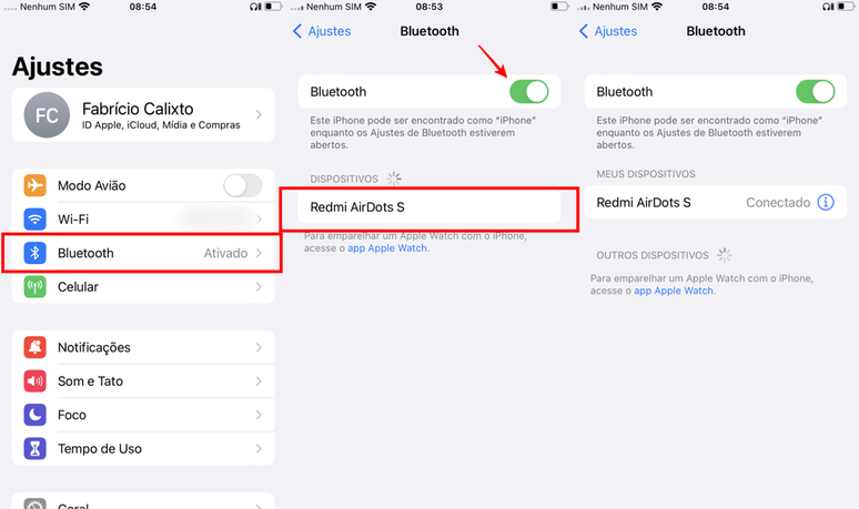 Se você deseja parear um fone Bluetooth no iOS, é possível fazê-lo através do app “Ajustes” (Imagem: Captura de tela/Fabrício Calixto/Canaltech)