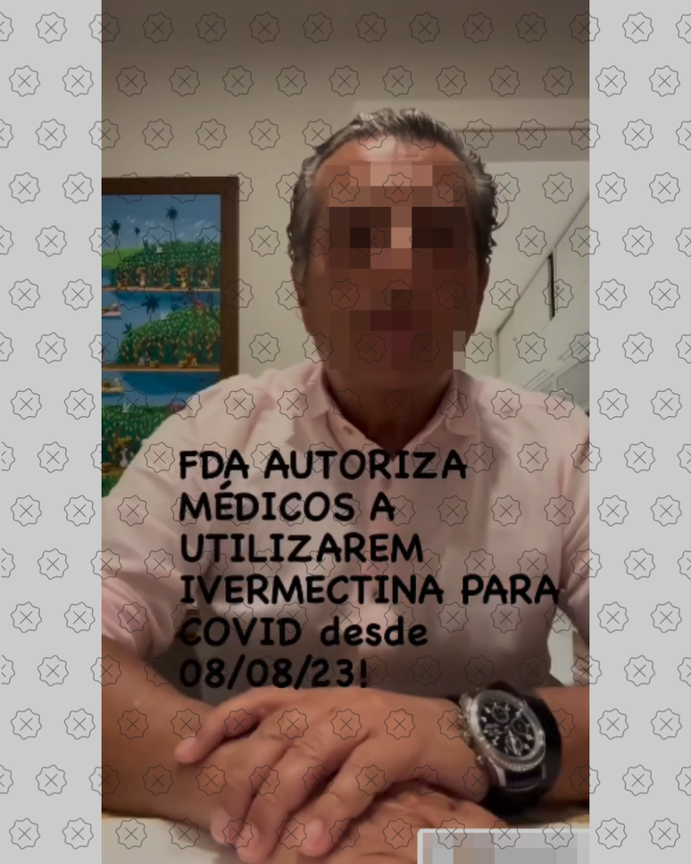 Print de vídeo em que médico disse que FDA passou a autorizar uso da ivermectina para tratamento e prevenção da Covid-19, o que é falso