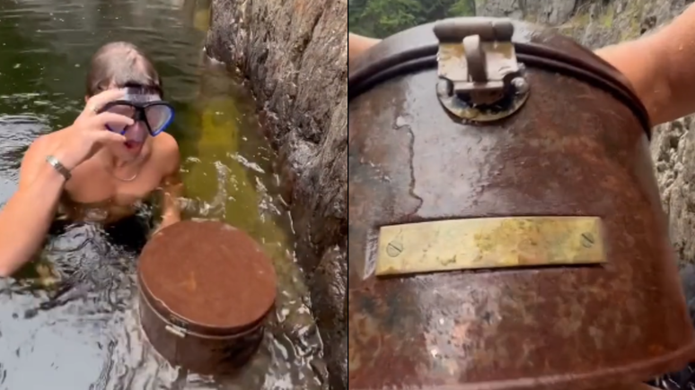 Influenciador descobre caixa com ‘tesouro’ em uma gruta no Canadá.