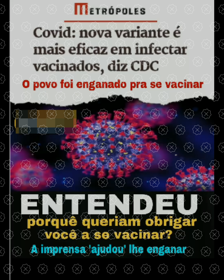 Título de reportagem do Metrópoles é acompanhada da legenda ‘Entendeu porquê queriam obrigar você a se vacinar? A imprensa ajudou lhe enganar’