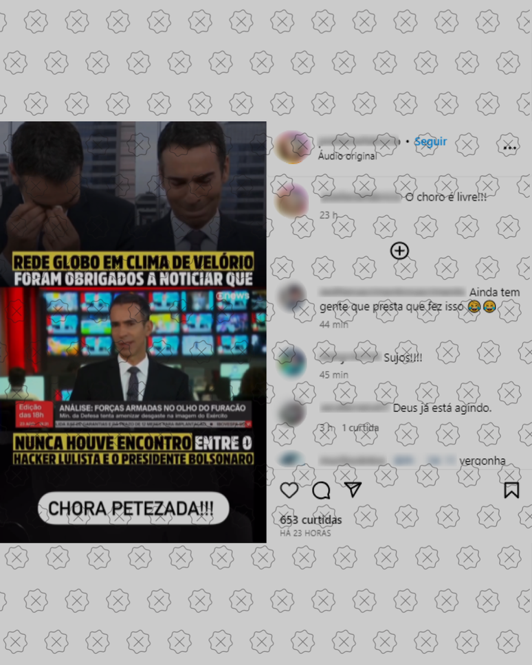 Print de postagem falsa alegando que a Globo foi obrigada a noticiar que nunca houve encontro entre hacker e ex-presidente; o próprio Bolsonaro já admitiu ter encontrado Delgatti e o tema da matéria era outro.