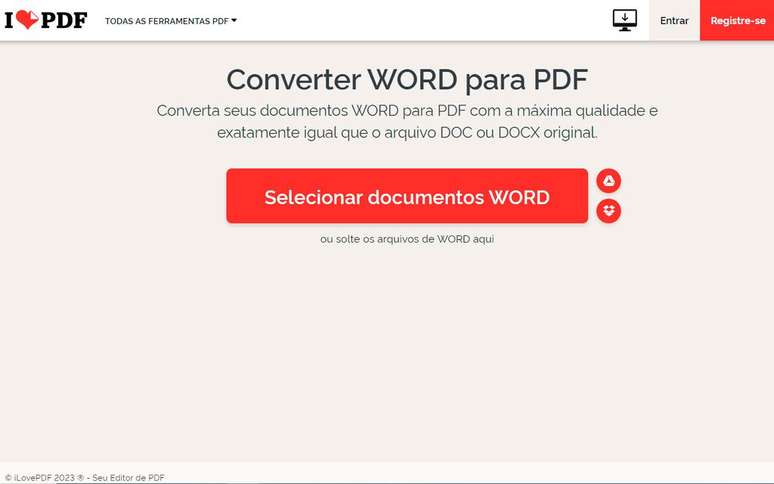 ILovePDF é um site versátil para converter arquivos (Imagem: Captura de tela/André Magalhães/Canaltech)