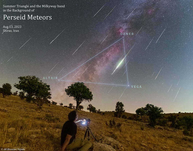 Pico de la lluvia de meteoritos de las Perseidas fotografiado desde Shiraz, Irán (Imagen: Reproducción/Ali Hosseini Nezhad)
