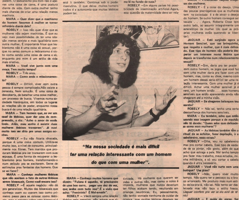 Em entrevista ao "Pasquim" em 1985: notoriedade trouxe luz às questões das mulheres lésbicas