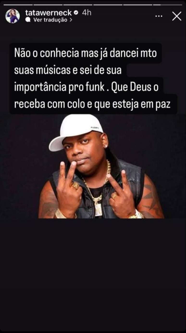 Celebrities, including Lexa and Tata Werneck, mourn the death of MC Marcinho