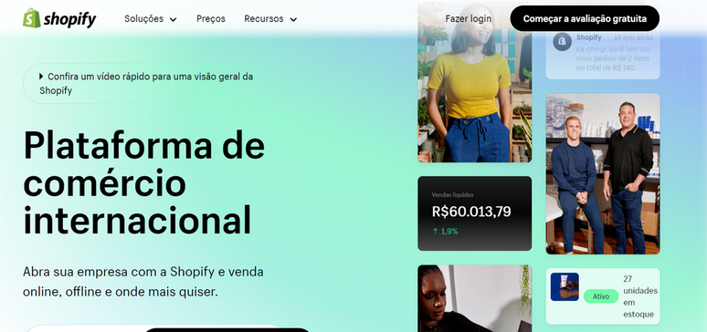 Shopify is an ecommerce solution with paid plans (Image: Screenshot/Guilherme Haas/Canaltech) Shopify is an ecommerce solution with paid plans (Image: Screenshot/Guilherme Haas/Canaltech)