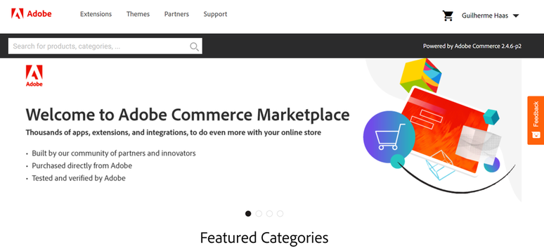 Página de acesso ao Adobe Commerce Marketplace, ou Magento (Imagem: Captura de tela/Guilherme Haas/Canaltech)