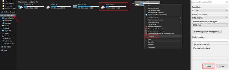 Some applications also wipe the drive, but the most practical way is to format the operating system natively (Screenshot: Felipe Vidal/Canaltech) Some applications also wipe the drive, but the most practical way is to format the operating system natively (Screenshot: Felipe Vidal/Canaltech)