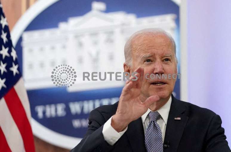 Presidente dos EUA Joe Biden Biden em reunião virtual 
20/04/2023
REUTERS/Kevin Lamarque