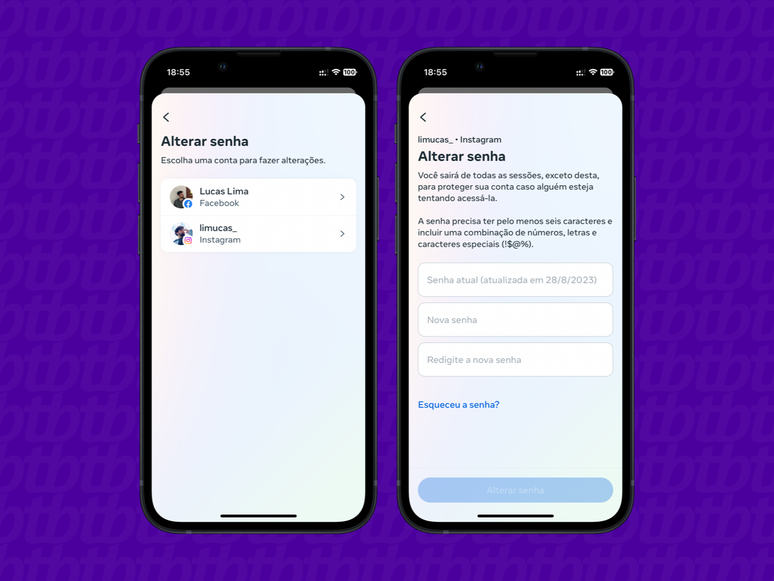 screenshot of the process to change Instagram password via Account Center on Facebook screenshot of the process to change Instagram password via Account Center on Facebook
