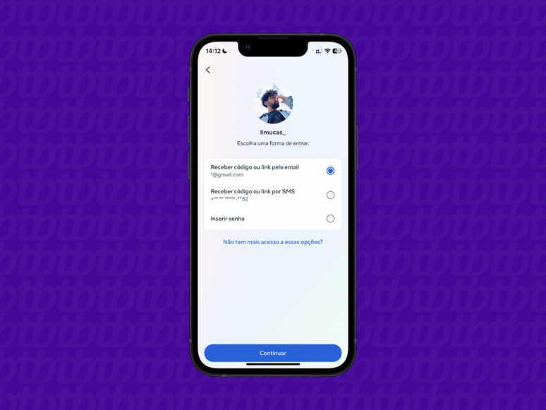 screenshot of the process to recover the Instagram password via the mobile application screenshot of the process to recover the Instagram password via the mobile application