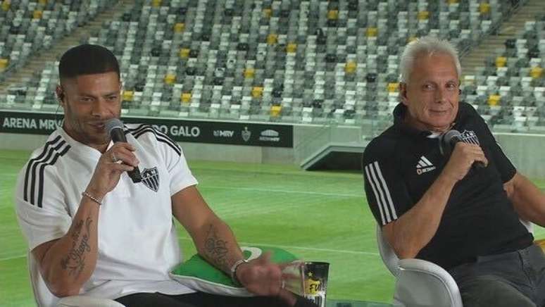 Hulk e &Eacute;der Aleixo na Arena MRV que foi inaugurada no domingo 27, com vit&oacute;ria do Galo por 2 a 0 diante do Santos, pelo Campeonato Brasileiro