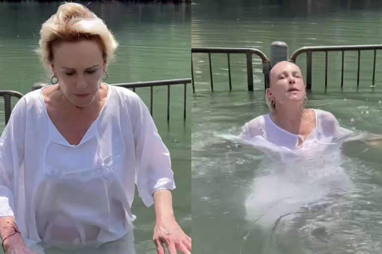 Ana Maria Braga se batiza no rio Jordão, em Israel